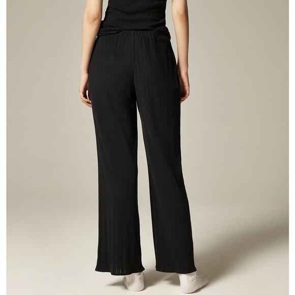 J.Crew Pointelle Pants WMNS XS Black Mid-Rise Drapey Wide Leg Elastic Waistband - Picture 2 of 8